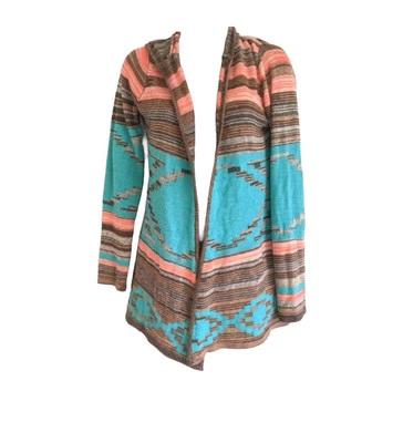 Chaqueta Suéter con Capucha Estampado Azteca Turquesa Naranja Marrón Autoestima Talla Grande Foto 1 de 3