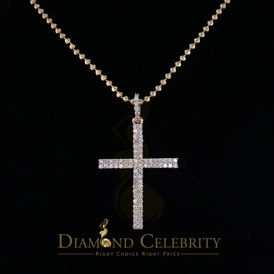 Colgante estilo amarillo de moda con dije de cruz de diamantes reales de 1,05 quilates de oro real de 10 k Foto 1 de 4