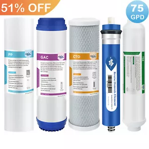 5 Stage Reverse Osmosis System Water Filter with 75GPD RO Membrane 5-Pack Set US - Picture 1 of 15