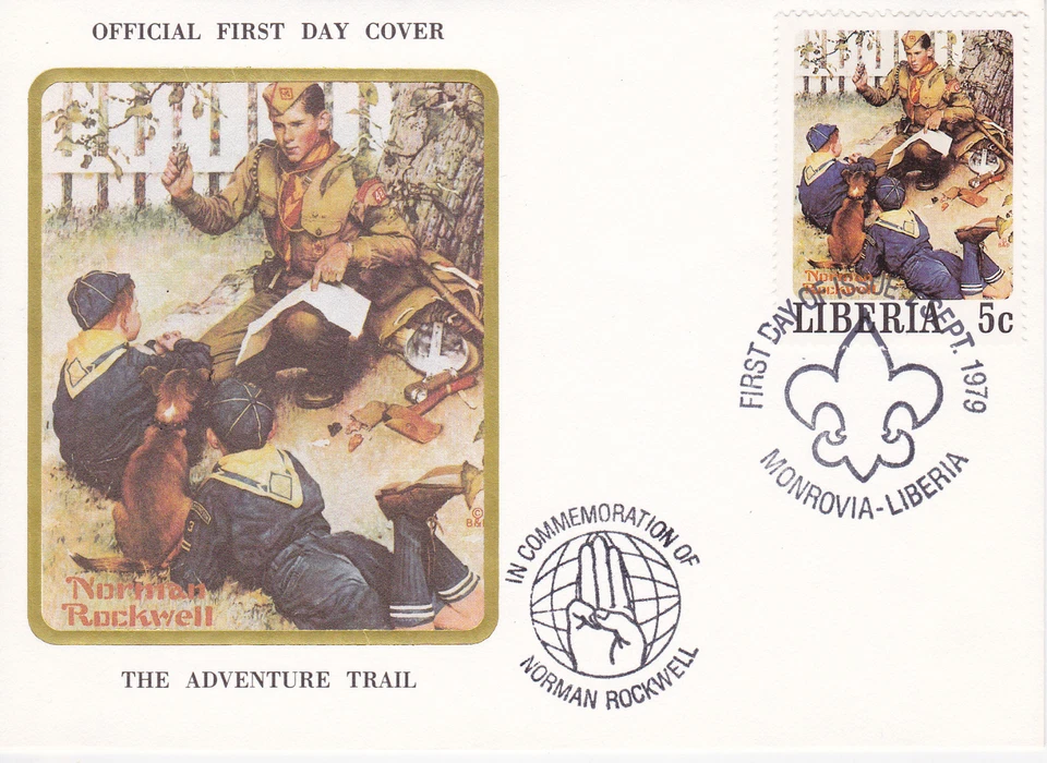 1979 LIBERIA SCOUTING / NORMAN ROCKWELL COMMEM.FDC COVER - THE ADVENTURE TRAIL - Image 1 of 1