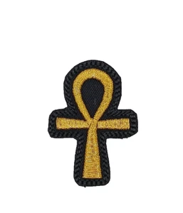 Bestickter Aufnäher Mini Goldfarben Metallic Ankh Bügelbild | Ägyptisches Symbol Patch - Bild 1 von 3