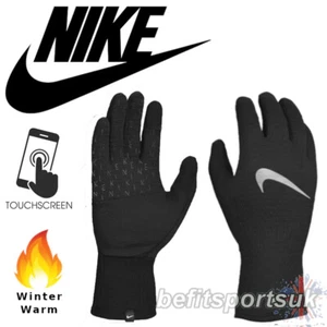 NIKE RUNNING GLOVES WOMENS LADIES SPHERE SPORTS WINTER TOUCH SCREEN PHONE BLACK - Picture 1 of 4