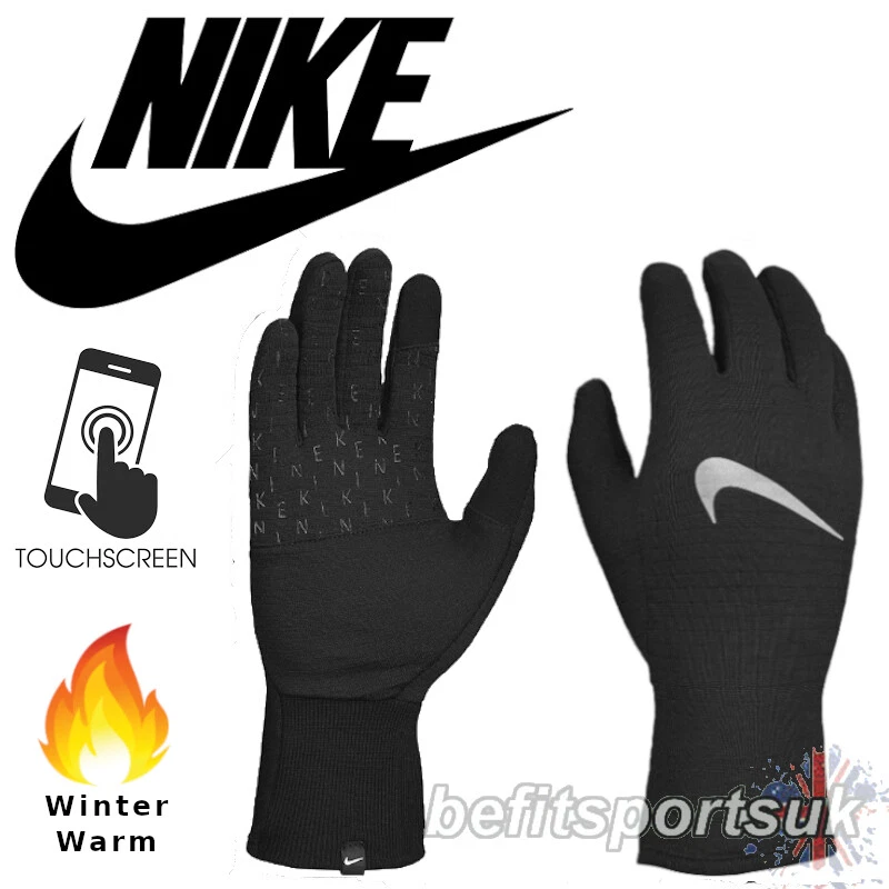NIKE RUNNING GLOVES WOMENS LADIES SPHERE SPORTS WINTER TOUCH SCREEN PHONE BLACK - Image 1 of 4