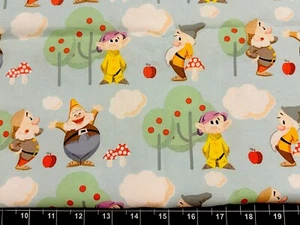 Tina SCRAP 9"x21" Disney Snow White 7 Dwarfs Sleepy Dopy Grumpy Cotton Fabric - Picture 1 of 1