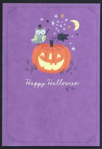 NUEVA Tarjeta de Felicitación Hallmark Feliz Halloween Linda Calabaza y Búho con Sobre - Imagen 1 de 4