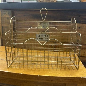 Vintage Brass Wire Desk Basket- Letters In & Letters Out Office To Hang Or Stand - Picture 1 of 16
