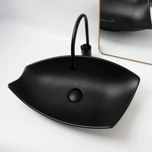 Black Bathroom Vessel Sink Stone Resin Basin Bowl Mixer Brass Drain Black Tap - Picture 1 of 6