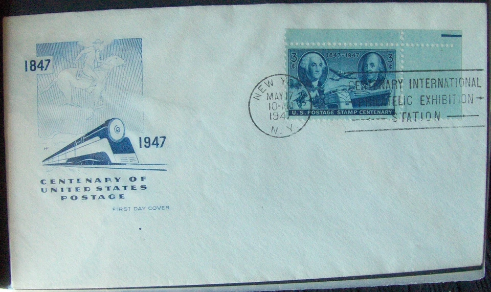 USA FDC 3¢ SC #943 CENTENARY of UNITED STATE POSTAGE, NY 1947 - Image 1 of 1