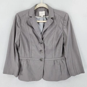 Ann Taylor LOFT Jacket Womens 6 Gray Pinstripe 3/4 Sleeve Peplum Blazer Career - Picture 1 of 13