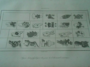 Gravure 1843 - Mexique Signes hiéroglyphiques des jours de l'almanach mexicain - Imagen 1 de 1