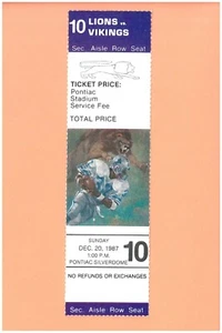 Minnesota Vikings Detroit Lions 12-20-1987 NFL ticket Topps Lomas Brown Florida - Picture 1 of 2