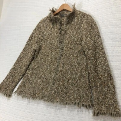 Suéter de punto con flecos Liz Claiborne con frente abierto y neutro Talla M Foto 1 de 4