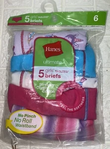 Hanes Girl's 5-Pack Tagless Briefs-No Pinch Waistband - Multi Color - Size 6 - Picture 1 of 3