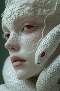 Leinwandbild Fantasy weiß rot Schlange Frau Skulptur Wandbild Poster Druck - Bild 1 von 22