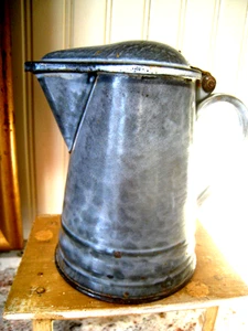 VINTAGE grau Emaillegeschirr Kaffeekanne Bauernhaus Emaille 5,75" hoch Klappdeckel - Bild 1 von 6