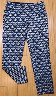 Calça cropped feminina jacquard Trina Turk azul dourada metálica estampa de abelha rainha tamanho 0 - Imagem 1 de 4