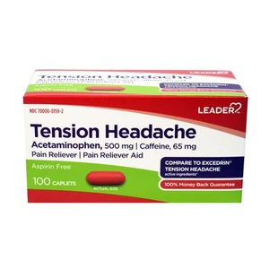 Leader Tension Headache Acetaminophen 500mg Pain Reliever Aid Caplets 100 Count - Picture 1 of 4