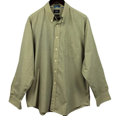 Haggar Shirt Mens Extra Large Yellow Plaid Button Down Wrinkle-Free Cotton Blend - Image 1 of 4