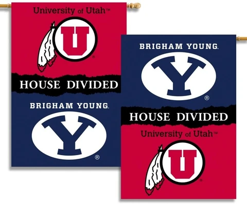 NCAA Utah Utes BYU Cougars HOUSE DIVIDED 2-SIDED 28" X 40" BANNER W/Pole Sleeve Cover