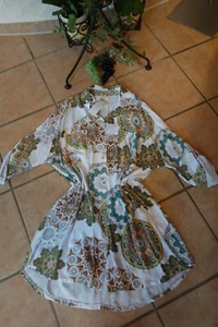 ITALY Long Bluse Kleid 48 50 EG NEU weiß mit bunt Motiv Ärmel änderbar LAGENLOOK - Bild 1 von 5