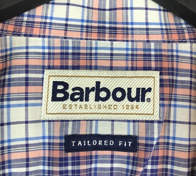Camisa de hombre Barbour Leo blanca azul púrpura a cuadros manga larga talla L Foto 1 de 4