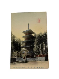 Nikko Japan the Pagoda Vintage Hand Colored Postcard with Artist Fingerprint - Picture 1 of 4