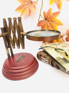 Brass Magnifying Glass on Stand | Desk Decor Nautical Vintage Gift Adjustable - Picture 1 of 7