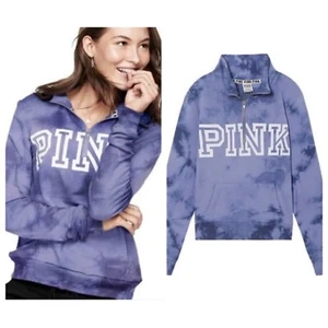 VS VICTORIAS SECRET PINK PERFECT QUARTER ZIP SWEATER JACKET LILAC TIE DYE XS - Picture 1 of 4