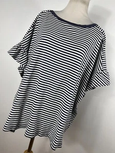 Jones New York 3X Shirt Top Navy Blue White Stripe Ruffle Short Sleeve Woman H6 - Picture 1 of 7