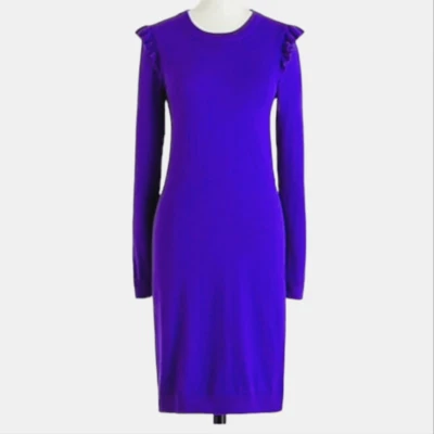 J. Crew -773 NWT Wool Blend Ruffle Hem Long Sleeve Sweater Dress Purple M - Image 1 of 3