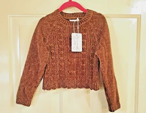 NWT Tommy Bahama Girls Cable Velour Sweater Size XS (4) Copper Chenille Top - Picture 1 of 7