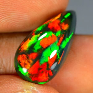 6.15Ct Pear Cab _ 3D Multi Color Playing Natural Welo Black Opal - Picture 1 of 1