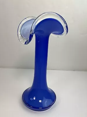 Cobalt Blue Flower Bud Vase 11” Murano Style - Image 1 of 4