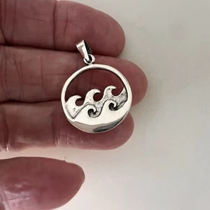 Sterling Silver Double Waves Charm, Sea Surfer Pendant Handcrafted Solid 925 - Picture 1 of 8
