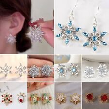 Christmas Crystal 925 Silver Snowflake Earrings Stud Drop Dangle Women Gift