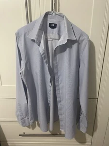 H&M Slim Fit Size Medium White And Blue Striped Long Sleeve Shirt - Picture 1 of 9