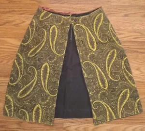 Vintage 1970s Handmade Paisley Floral Mini Skirt 28" Waist Brown Yellow Tapestry - Picture 1 of 8
