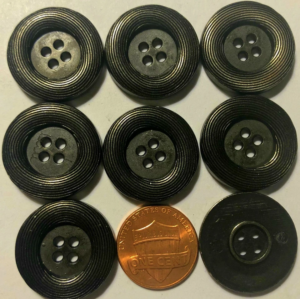 8 Charcoal Finish Metal Buttons Sew-through 4-holes 7/8" 23mm Italy # 5785 - Image 1 of 1