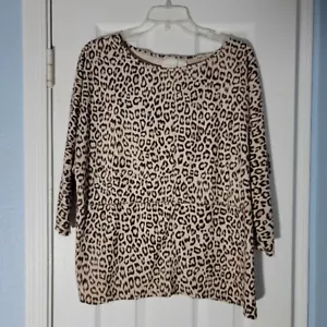 Chicos Top Womens Large 2 Tan Brown Leopard Cheetah Animal Print Mob Wife Boho - Picture 1 of 5