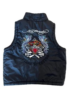 ED HARDY KIDS MEDIUM SKULL VEST Tiger Cobras Snakes Embroidery - Picture 1 of 7