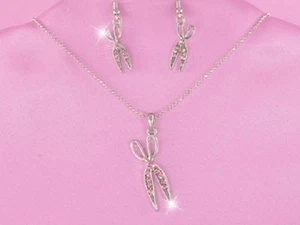 SCHERE Rosa Kristall Schere Beauty Shop Friseur Halskette & Ohrring Set  - Bild 1 von 1
