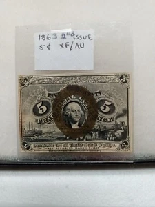 1863 George Washington 5 Cent Fractional Currency XF/AU - Picture 1 of 2