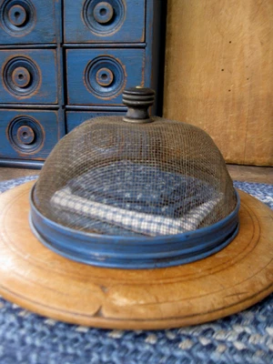 Wire Mesh Shoofly Food Cover Screen Made from an Antique Strainer & Wood Knob 7" - Image 1 of 4