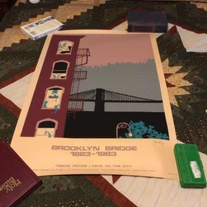 Cartel Jan V. Roy 1983, firmado y fechado 1883-1983 puente de Brooklyn, excelente estado almacenado - Imagen 1 de 18