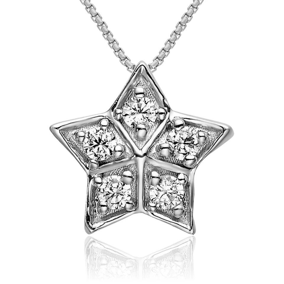 14K Solid White Gold Diamond Star Floating Chain Slide Necklace - Image 1 of 1