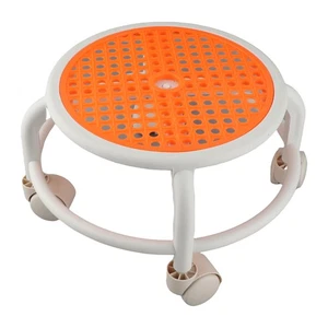 Round Stool Waterproof Universal Wheel Breathable Pulley Stool Orange - Bild 1 von 10