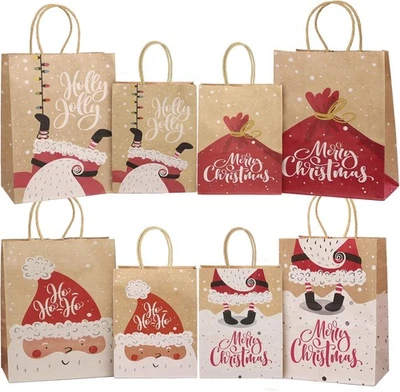 24 bolsas de regalo de Navidad Kraft tamaños surtidos medianas pequeñas papel a granel Navidad Foto 1 de 4