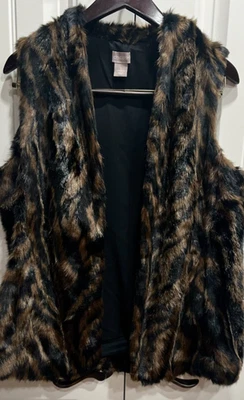 Mujeres Talla 1 EE. UU. 8-10 (M) Chico's Chaleco de Piel Sintética Oscuro Estampado Animal Artístico Rodeo Listo Foto 1 de 4