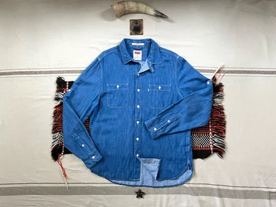 Levi's Linen Blend US Navy Work Shirt M Tab Collar Vintage 2012 Immaculate Blue - Image 1 of 4