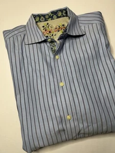 Robert Graham Men’s XL Blue Striped Dress Shirt Flip Cuff - Picture 1 of 7
